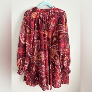 Red Dress Boutique- Bohemian Floral Dress - Red and Orange - Size S